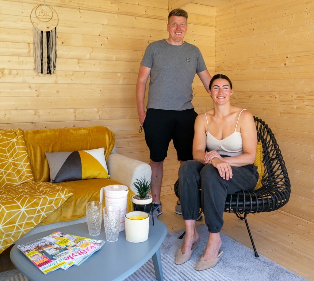 Michelle and Ashley Thorpe pictured in the Haxby's summer house